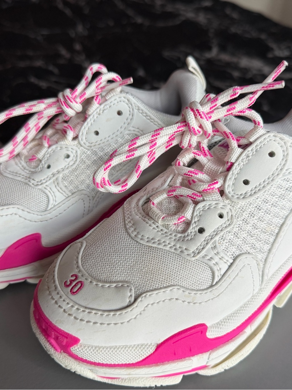 Balenciaga Kids White Sneakers with Pink Accents